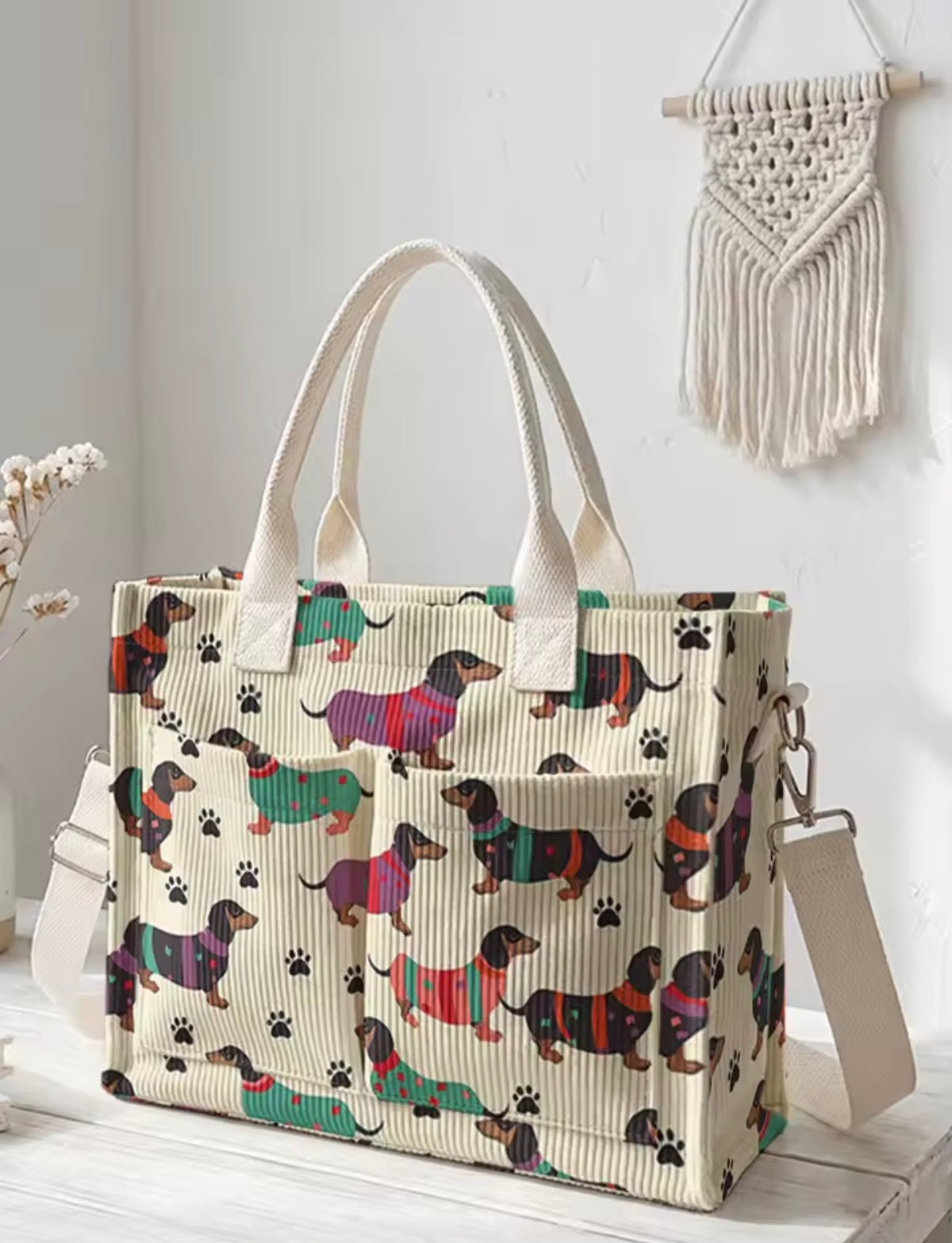 SoftDog Dachshund Pup Bag front pockets