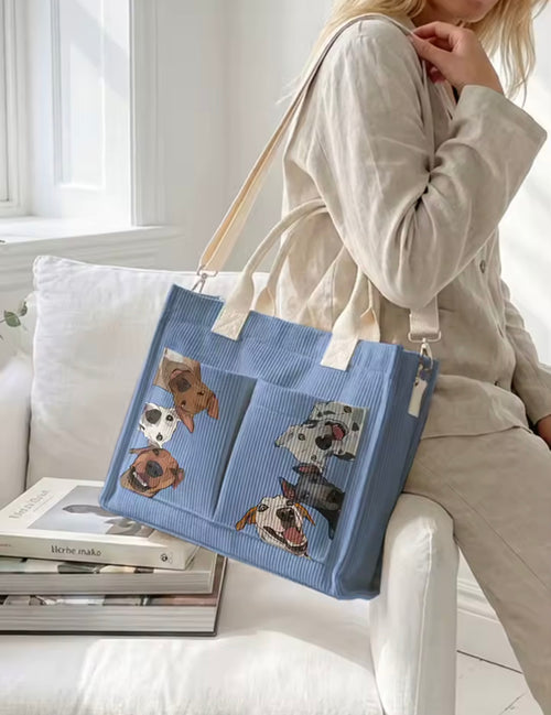 SoftDog Blue Pup Bag worn on shoulder