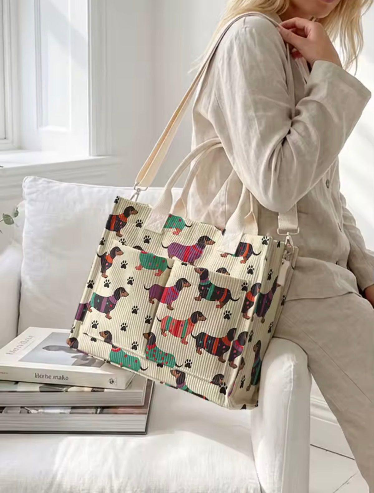 SoftDog Dachshund Pup Bag worn on shoulder