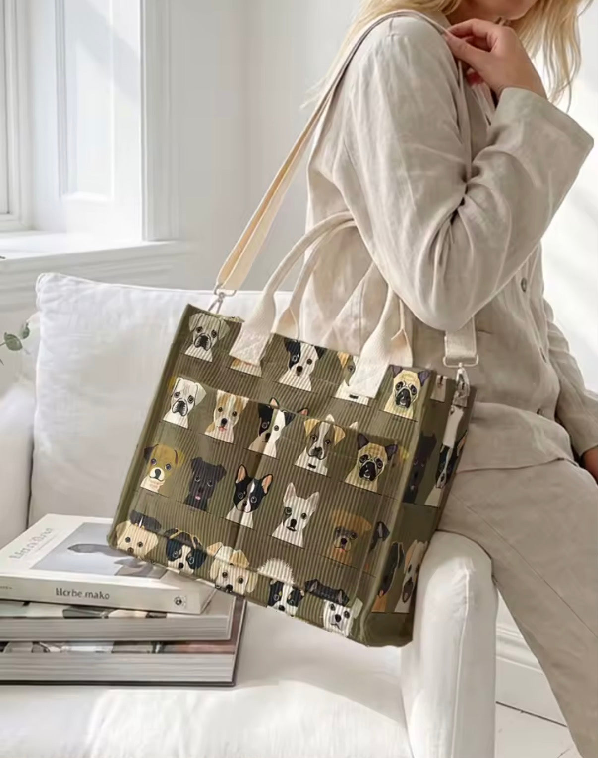 SoftDog Olive Pup Bag worn lifestyle view